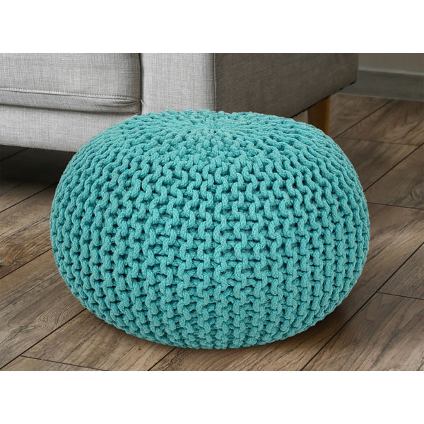 Pouf diamètre 55 cm tabouret tricot (vert menthe) - Pouf/coussin de sol - Aspect grosse maille extra haut hauteur 37 cm