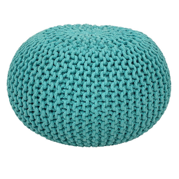 Pouf diamètre 55 cm tabouret tricot (vert menthe) - Pouf/coussin de sol - Aspect grosse maille extra haut hauteur 37 cm