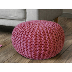Pouf with diameter 55 cm (pink) - Knit stool/floor cushion - Coarse knit look extra high height 37 cm
